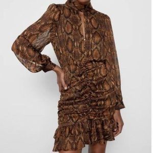 ZARA NWOT BROWN PYTHON RUCHED MINI DRESS